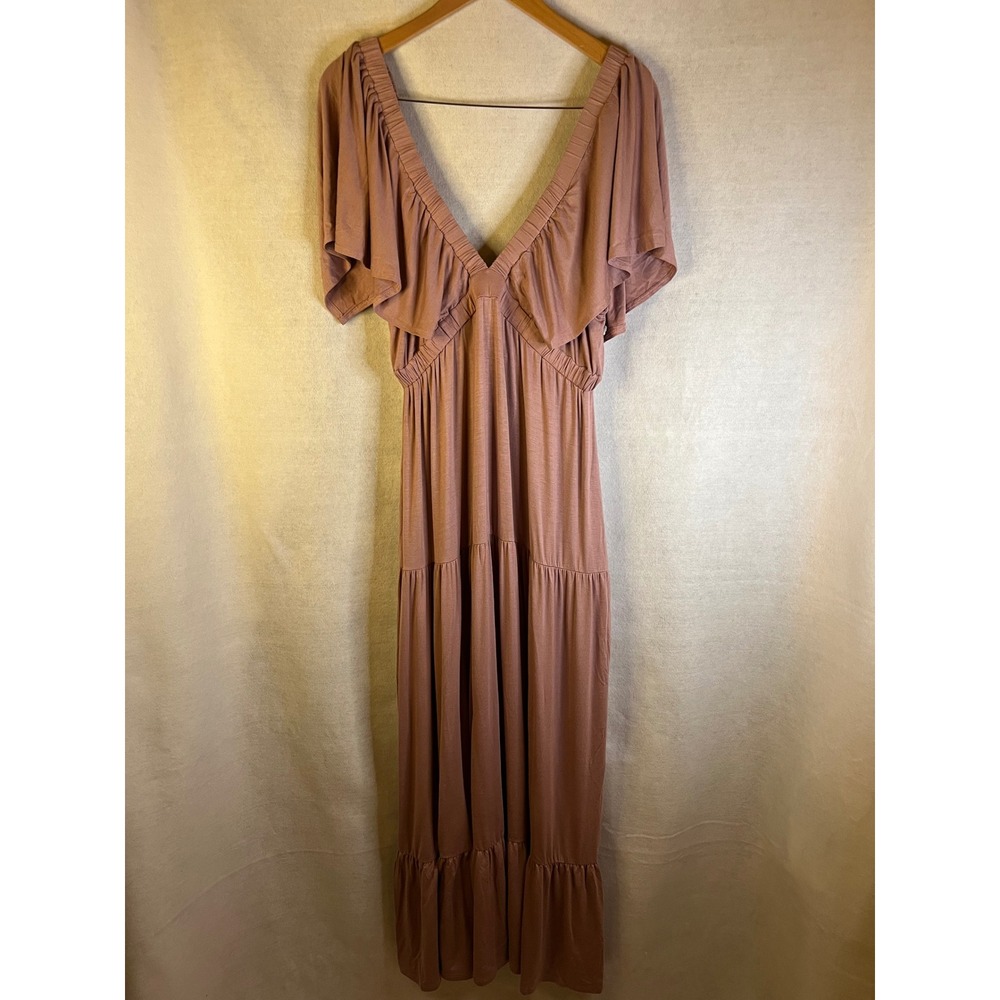 Three Bird Nest dress maxi tiered backless dusty rose lagenlook boho chic Sz L